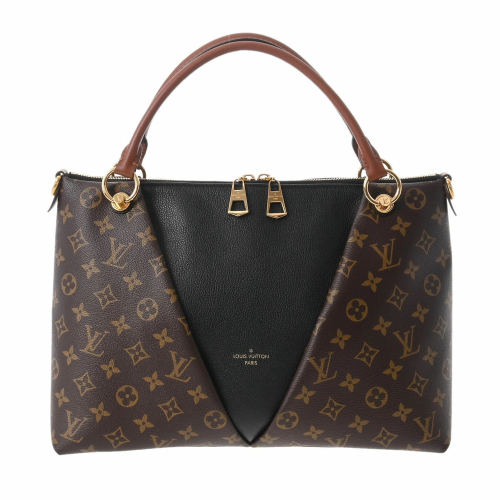 LOUIS VUITTON Monogram V Tote Brown Leather Canvas Handbag